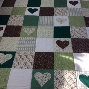 Zöld-barna kockás patchwork takaró, falvédőnek is alk. - Meska.hu