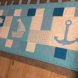patchwork türkiz tengerész falvédő, Otthon & Lakás, Lakástextil, Párna & Párnahuzat, Varrás, Patchwork, foltvarrás, Meska