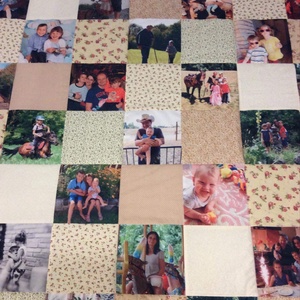Fényképes patchwork takaró, bézs, virágmintás - otthon & életmód - lakástextil - ágytakaró - Meska.hu