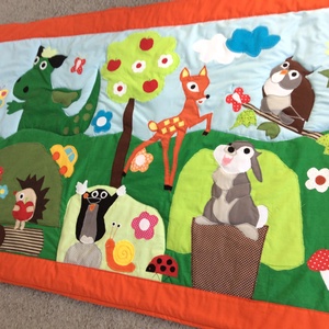 patchwork falvédő,takaró, erdei hangulat, Süsü,Bambi, Vuk, Kisvakond, Kockás fülű nyúl - Meska.hu