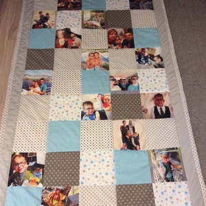Fényképes patchwork takaró kék, szürke, fehér, falvédő - Meska.hu