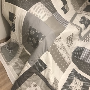 Crazy Patchwork takaró, szürke-fehér színekkel - otthon & életmód - lakástextil - ágytakaró - Meska.hu