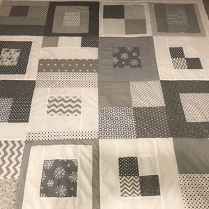 Crazy Patchwork takaró, szürke-fehér színekkel, Otthon & Lakás, Lakástextil, Ágytakaró, Varrás, Patchwork, foltvarrás, Meska