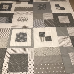Crazy Patchwork takaró, szürke-fehér színekkel - otthon & életmód - lakástextil - ágytakaró - Meska.hu