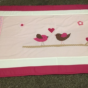 Madárkás patchwork falvédő,takaró, párnahuzat, szettben, pink - otthon & életmód - lakástextil - párna & párnahuzat - Meska.hu