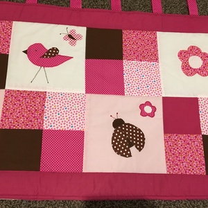 Madárkás patchwork falvédő,takaró, párnahuzat, szettben, pink - otthon & életmód - lakástextil - párna & párnahuzat - Meska.hu