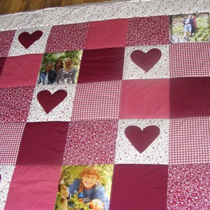 Fényképes  patchwork takaró bordó szívecskés - otthon & életmód - lakástextil - falvédő - Meska.hu