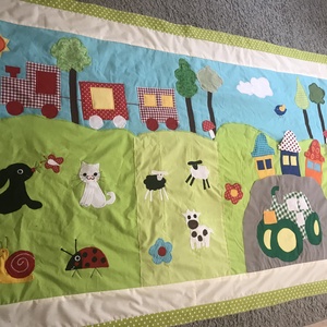 patchwork falvédő,takaró, vonat, traktor,  - otthon & életmód - babaszoba, gyerekszoba - falvédő gyerekszobába - Meska.hu