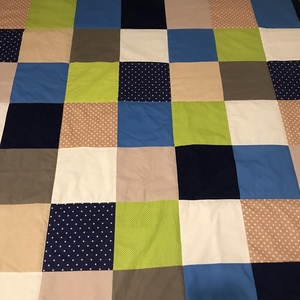 Kék-zöld-bézs patchwork falvédő v. takaró - otthon & életmód - lakástextil - falvédő - Meska.hu