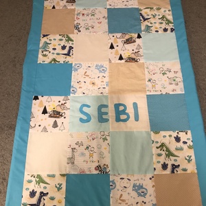 patchwork  takaró, falvédő sárga -kék-bézs - otthon & életmód - babaszoba, gyerekszoba - babatakaró, gyerek pléd - Meska.hu