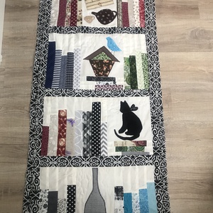 Könyvespolcos Patchwork takaró, falvédőnek is megfelel, cicával - otthon & életmód - babaszoba, gyerekszoba - babatakaró, gyerek pléd - Meska.hu