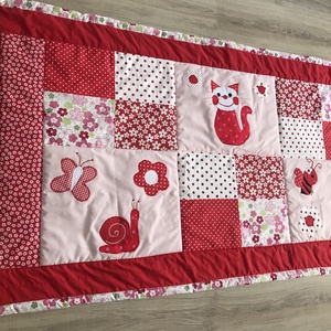 Patchwork takaró, piros-pöttyös, falvédőnek is megfelel, cica, katica, méhecske - otthon & életmód - Meska.hu