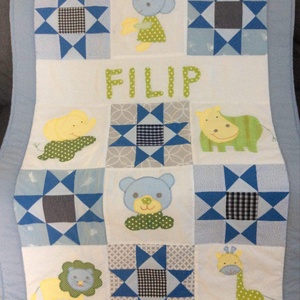 Állatos patchwork  takaró oroszlán, zsiráf, elefánt - otthon & életmód - lakástextil - ágytakaró - Meska.hu