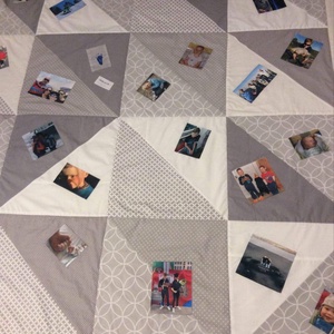 Fényképes crazy patchwork takaró kék, szürke, fehér, falvédő - Meska.hu
