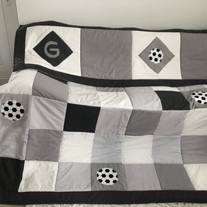 Szürke kockás patchwork takaró, falvédő szettben, Otthon & Életmód, Lakástextil, Ágytakaró, Varrás, Patchwork, foltvarrás, MESKA