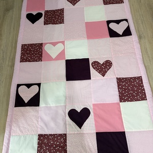 Patchwork falvédő fehér-rózsaszín-pink  szívecskés - Meska.hu