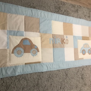 Járműves patchwork  takaró, bézs-barna falvédőnek is megfelel,  - baba - mama - babaszoba dekoráció - falvédő gyerekszobába - Meska.hu