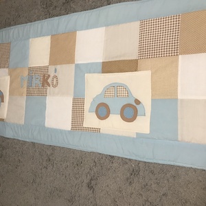 Járműves patchwork  takaró, bézs-barna falvédőnek is megfelel,  - baba - mama - babaszoba dekoráció - falvédő gyerekszobába - Meska.hu