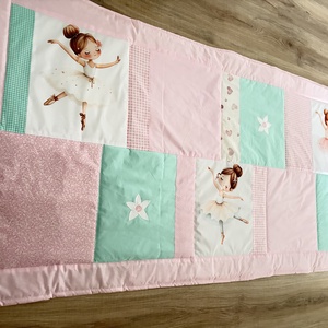 patchwork takaró és falvédő szettben, balerina diszítéssel  - baba - mama - babaszoba dekoráció - falvédő gyerekszobába - Meska.hu