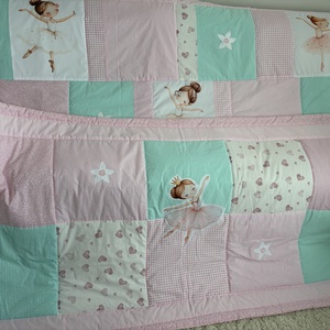 patchwork takaró és falvédő szettben, balerina diszítéssel  - baba - mama - babaszoba dekoráció - falvédő gyerekszobába - Meska.hu