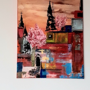 Hajnali háztetők / festmény  - művészet - festmény - akril - Meska.hu