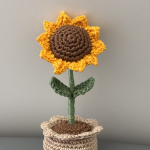 Horgolt cserepes Napraforgó - otthon & életmód - virágdekoráció - virágdíszek - virágdísz kaspóban - Meska.hu
