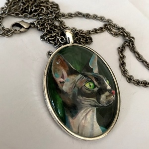 Üveglencsés medál a Sphynx festményem képével - Meska.hu