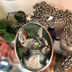 Üveglencsés medál a Sphynx festményem képével - ékszer - nyaklánc - medál - Meska.hu