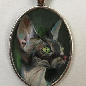 Üveglencsés medál a Sphynx festményem képével - ékszer - nyaklánc - medál - Meska.hu