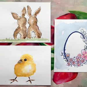 3 darab kézzel festett akvarell húsvéti képeslap egy csomagban - nem print - Meska.hu