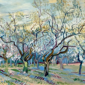 Gyümölcsös virágzó szilvafákkal - Van Gogh nyomán - olajfestmény, Művészet, Festmény, Olajfestmény, Festészet, MESKA