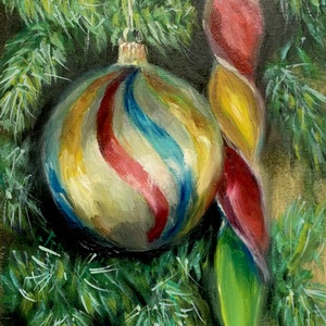 Retró karácsonyfadíszek - olajfestmény - 24 x 18 cm - művészet - festmény - akril - Meska.hu