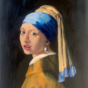 Vermeer festménye alapján - Leány gyöngyfülbevalóval - Akrilfestmény - 30 x 24 cm, Művészet, Festmény, Akril, Festészet, MESKA