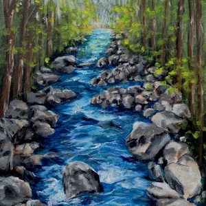 Kristálytiszta hegyi patak -akrilfestmény - 30 x 24 cm, Művészet, Festmény, Akril, Festészet, MESKA