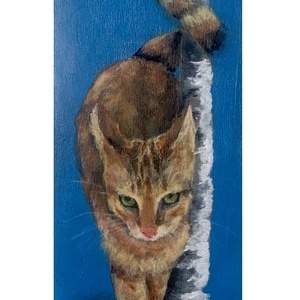 Hangtalan léptek - akrilfestékkel lécre festett kép - 30 x 12 cm (macska, cica), Művészet, Festmény, Akril, Festészet, MESKA