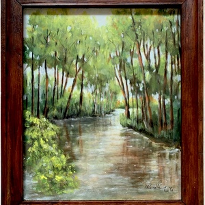 Folyóparti idill - keretezett akrilfestmény - 23 x 19 cm a keret nélküli mérete - művészet - festmény - akril - Meska.hu