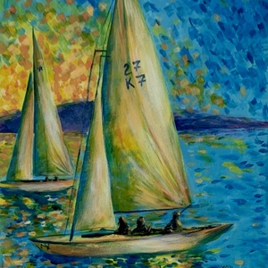 Kék-sárga Balaton - 39 x 29 cm - Meska.hu