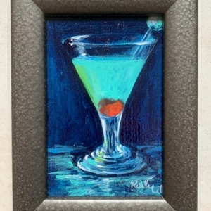 Kék álom koktél - keretezett akril - (15 x 10 cm) - művészet - festmény - akril - Meska.hu