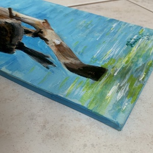 Vízparti megfigyelők - deszkakép - akril (80 x 14) - madár, madarak - művészet - festmény - akril - Meska.hu