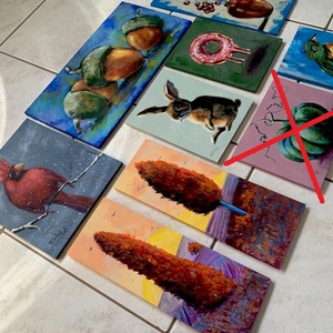 Vízparti megfigyelők - deszkakép - akril (80 x 14) - madár, madarak - művészet - festmény - akril - Meska.hu