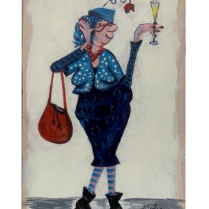 Bulikázós néni - deszkakép - 20 x 13,5 cm - Meska.hu