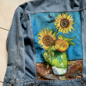 Kézzel festett farmerdzseki Van Gogh képpel - HM dzseki - ruha & divat - női ruha - kabát - Meska.hu