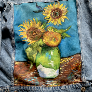 Kézzel festett farmerdzseki Van Gogh képpel - HM dzseki - ruha & divat - női ruha - kabát - Meska.hu