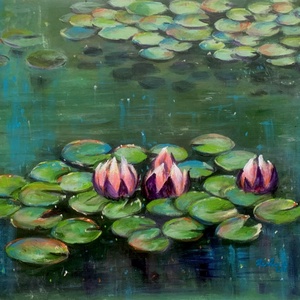 Nyugalomban ringatózva - keretezett akrilfestmény - 31 x 37,5 cm - vízi liliom, water lily - Meska.hu