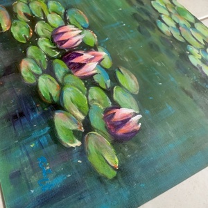 Nyugalomban ringatózva - keretezett akrilfestmény - 31 x 37,5 cm - vízi liliom, water lily - művészet - festmény - akril - Meska.hu