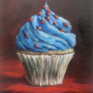 Kékhabos cupcake - deszkakép - 19,5 x 13 cm - Meska.hu