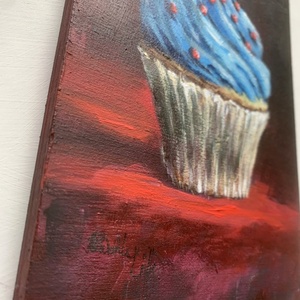 Kékhabos cupcake - deszkakép - 19,5 x 13 cm - művészet - festmény - akril - Meska.hu