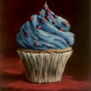 Kékhabos cupcake - deszkakép - 19,5 x 13 cm - művészet - festmény - akril - Meska.hu