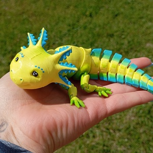 Sárga-kk Axolotl figura  kézzel festett, mozgatható végtagokkal, Otthon & Életmód, Dekoráció, Asztal és polc dekoráció, Florárium, terrárium, Festészet, Festett tárgyak, MESKA