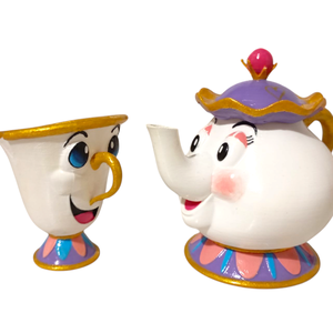 Mrs. Potts és Csszike - A varázslatos teaparti, Otthon & Életmód, Dekoráció, Asztal és polc dekoráció, Asztaldísz, Festészet, Festett tárgyak, MESKA